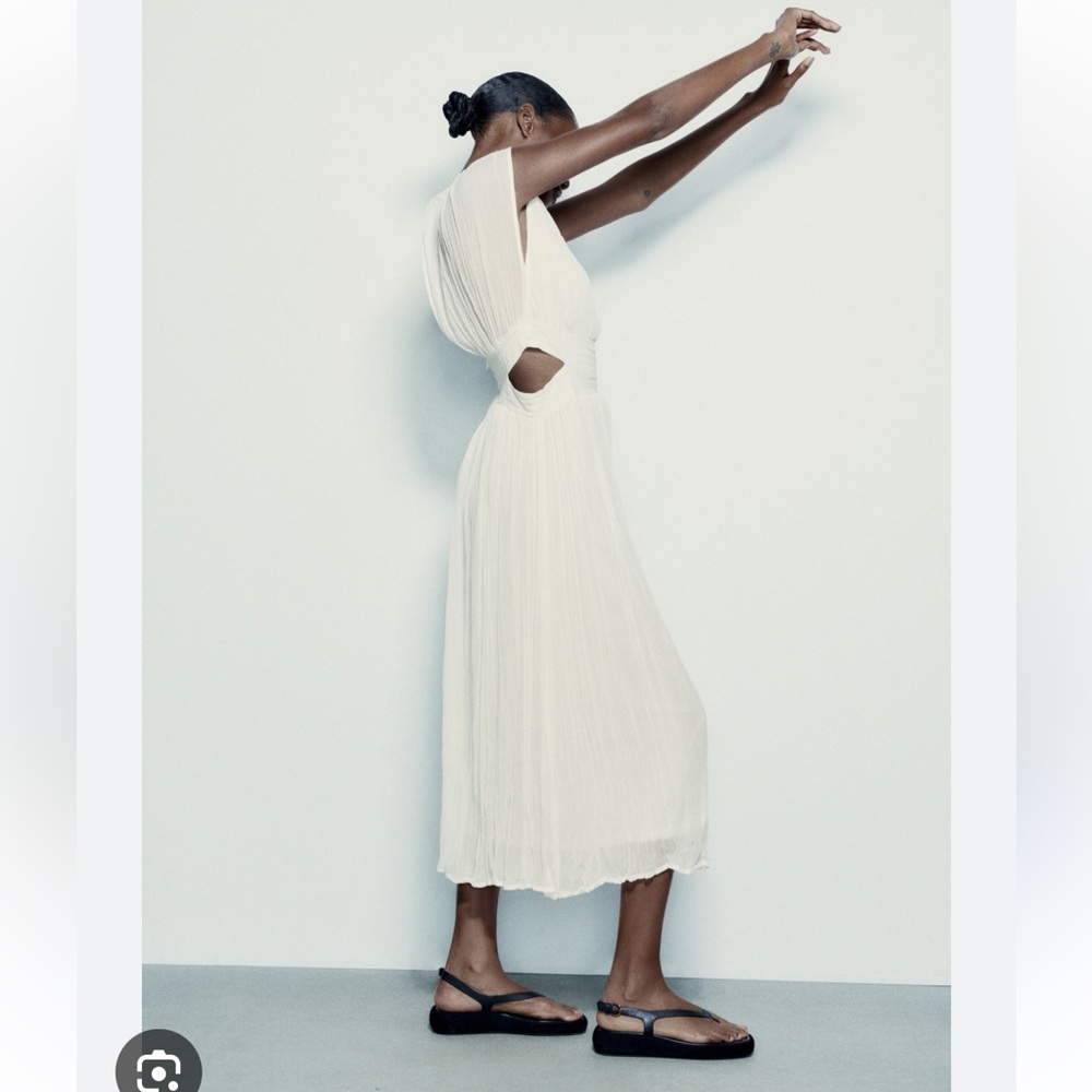 ZARA CUT OUT PLEATED MIDI DRESS - Picture 4 of 8